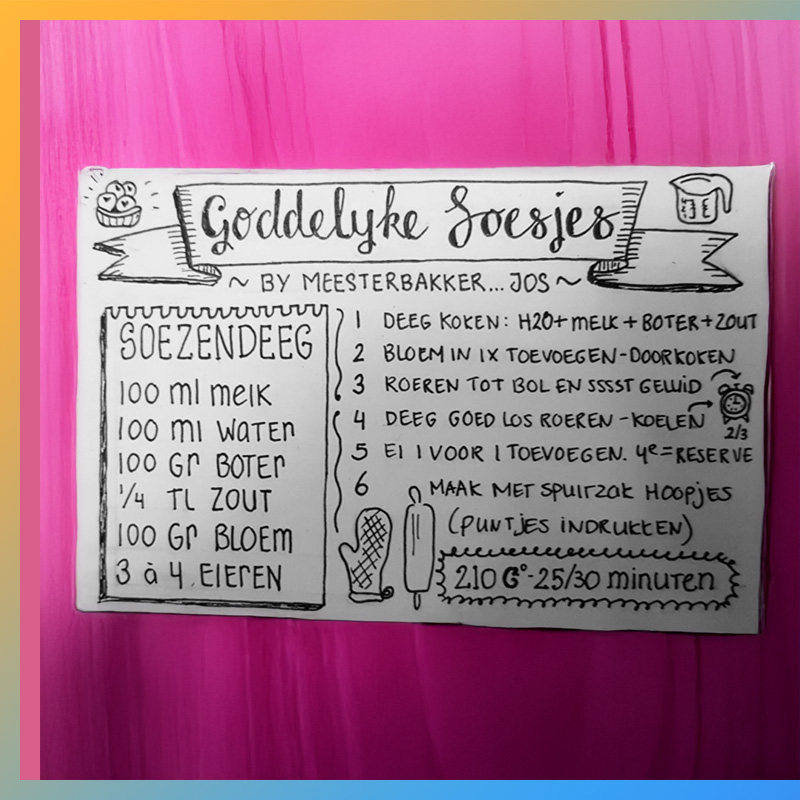 Handgeschreven recept voor goddelijke soesjes in handlettering stijl