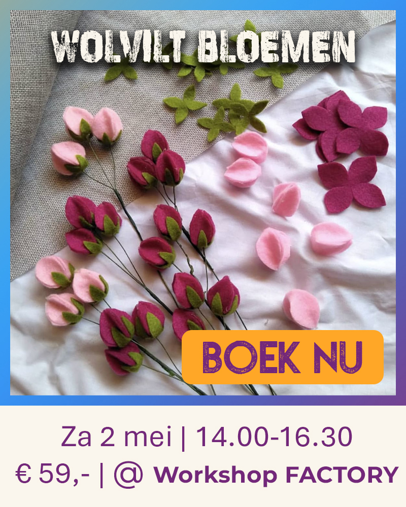 Bloemen die stap voor stap van wolvilt worden gemaakt