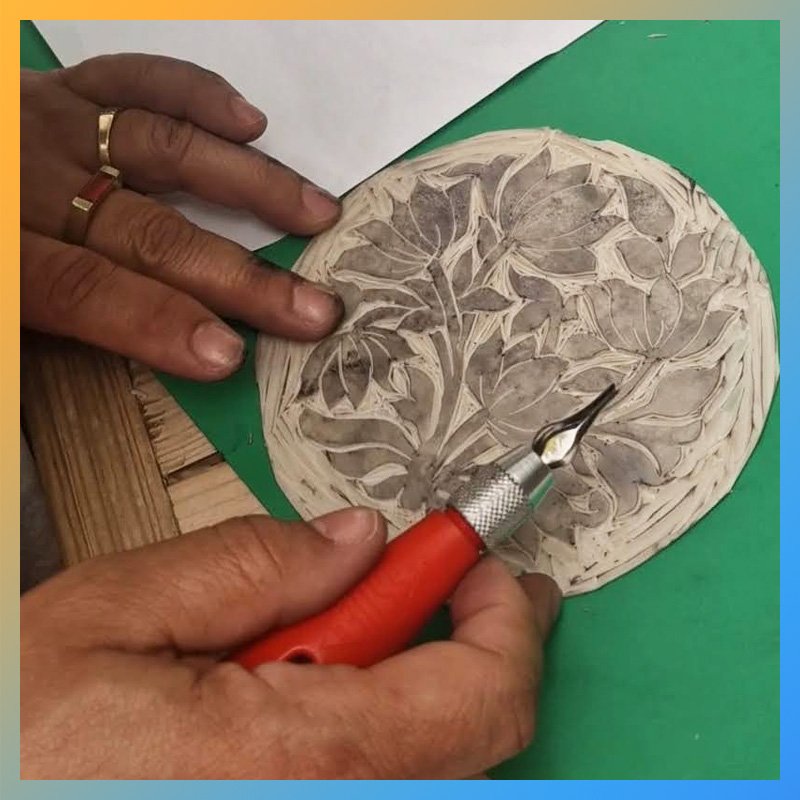 Mandala uitgegutst bij een linoworkshop van Wauw Workshops in Woerden