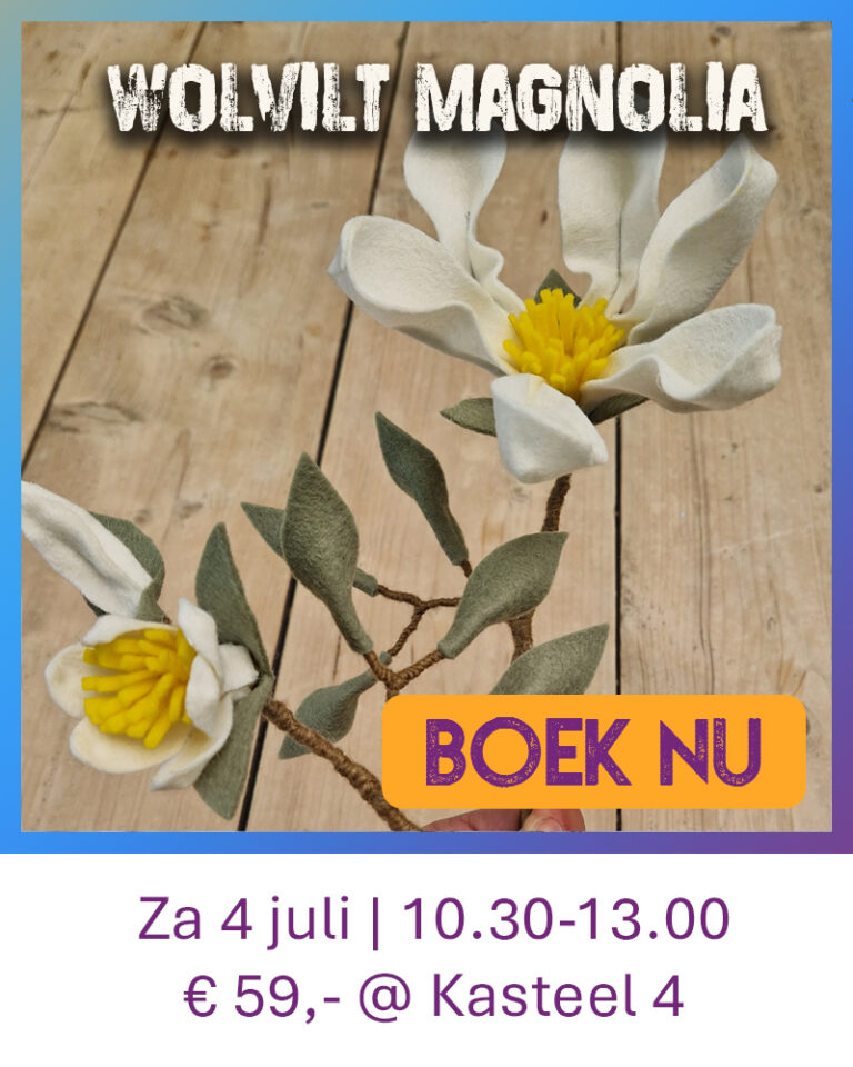 Magnolia gemaakt van Wolvilt bij een Workshop van Wauw Workshops