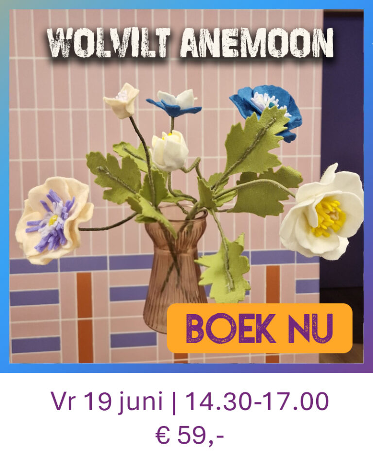 Anemoontjes gemaakt van Wolvilt bij een Workshop van Wauw Workshops