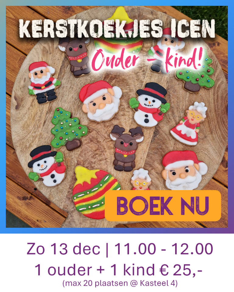 Zandkoekjes in thema kerst die gedecoreerd zijn met royal icing tijdens een ouder-kind workshop van Wauw Workshops in Kasteel 4 in Woerden