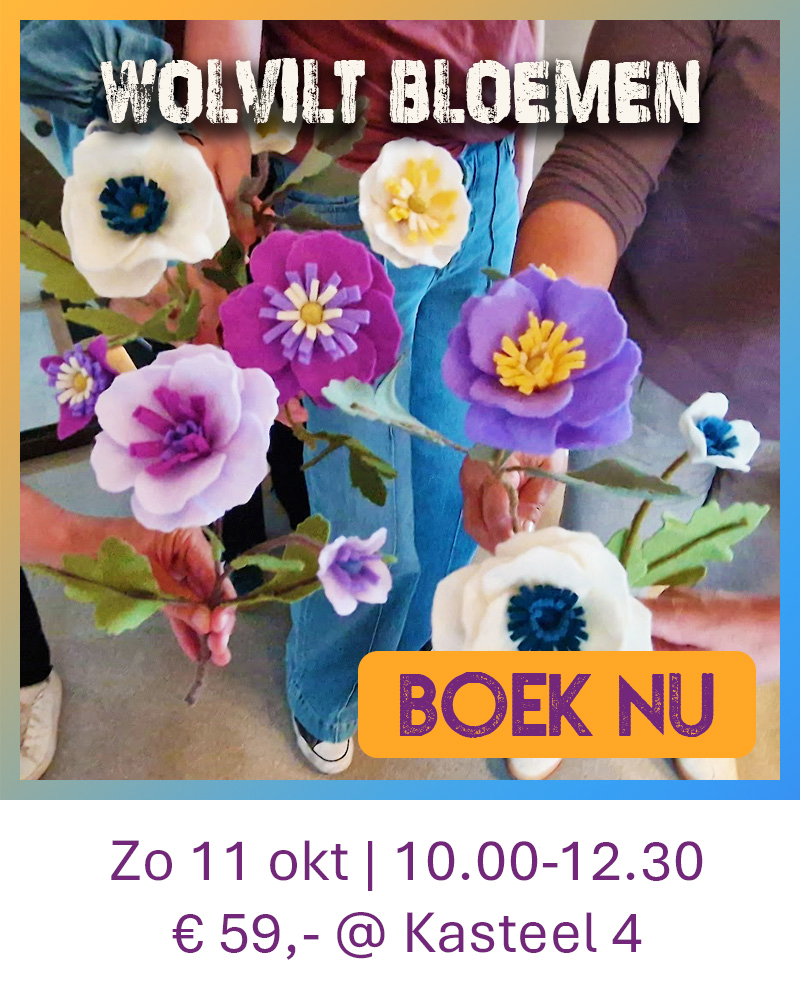 Mooie anemoontjes gemaakt van Wolvilt bij Wauw Workshops in Woerden