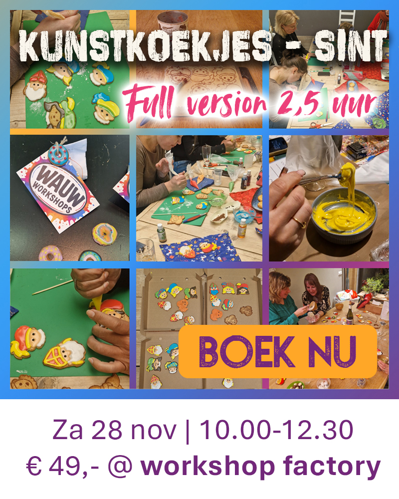 Zandkoekjes in thema sinterklaas die gedecoreerd zijn met royal icing tijdens een workshop van Wauw Workshops