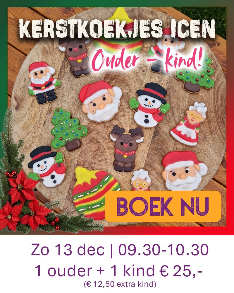 Zandkoekjes in thema kerst die gedecoreerd zijn met royal icing tijdens een ouder-kind workshop van Wauw Workshops in Kasteel 4 in Woerden