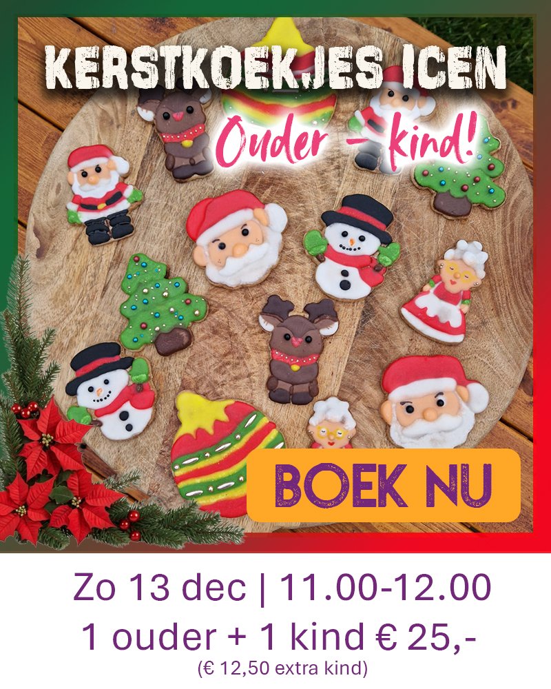 Zandkoekjes in thema kerst die gedecoreerd zijn met royal icing tijdens een ouder-kind workshop van Wauw Workshops in Kasteel 4 in Woerden