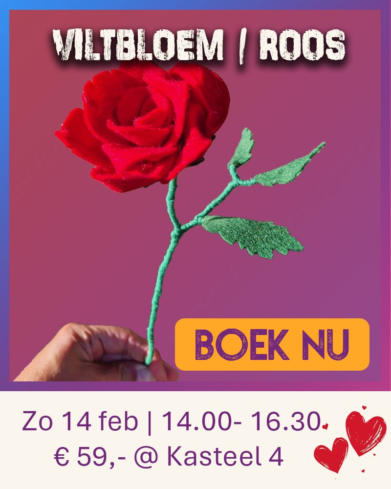 Wolvilt bloem roos gepresenteerd als workshop op valentijnsdag wolvilt bloemen maken in Woerden